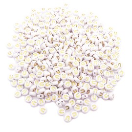500 abalorio de acrílico de 4 x 7 mm para pulseras de amistad, fabricación de joyas, acrílico plano redondo blanco con abalorio de alfabeto dorado para manualidades, pulseras, collares, llaveros,