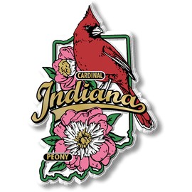 Indiana State Bird and Flower Map Magnet by Classic Magnets, 2.6" x 3.6", Collectible Souvenirs Made in The USA