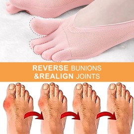 Wuonfsh 3 Pair Projoint Antibunions Health Sock, Women Orthopedic Compression Toe Socks, Full Toe Yoga Sock, Invisible No Show Toe Socks Five Finger Socks (3 Pair)