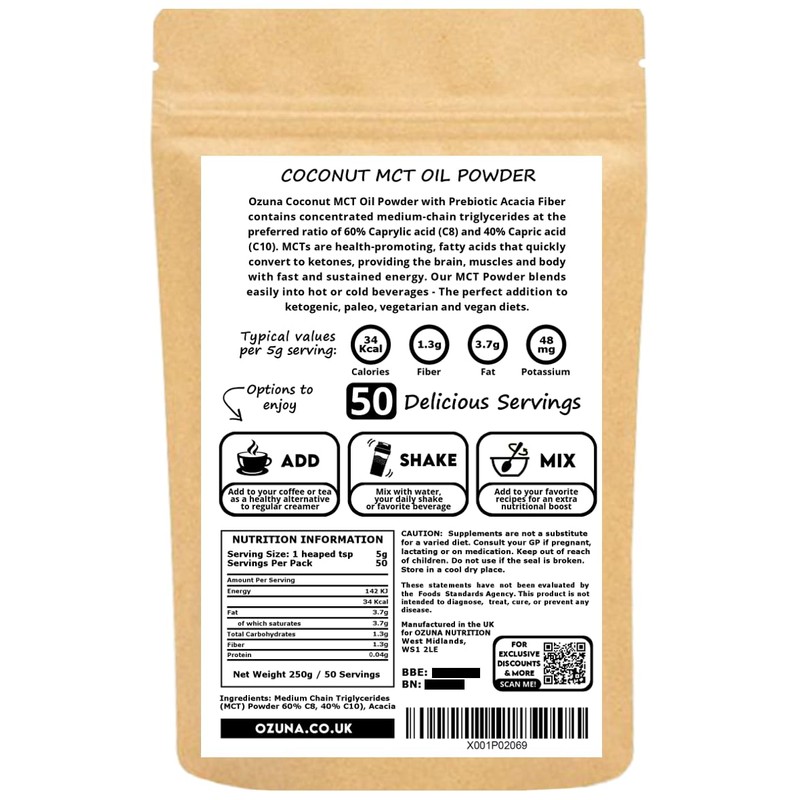 MCT Oil C8 & C10 Powder, Coconut Medium Chain Triglycerides