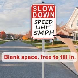 2 Pack Blank Slow Down Sign, with 36" Metal Stakes, 14"x10" Reflective Aluminum sign, Fade Resistant, Includes Matching Screws & Wrench