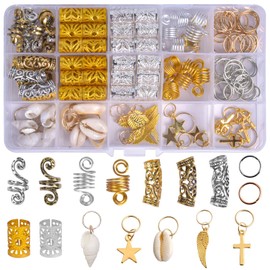 Litinliv 159 Stück Aluminium Haarspule Dreadlocks,Haar Dreadlocks Zubehör,Braids Perlen Haarschmuck,Braids Schmuck,Haar Geflecht Ringe Haarschellen mit Aufbewahrungsbox,für Zöpfe Dekoration