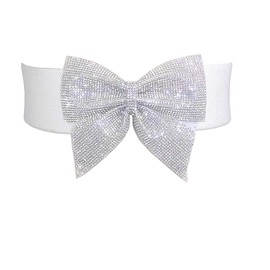 ICGSUQR Women's Big Rhinestone Bow Elastic Peplum Waistbunds Wide Wedding Party Dress Belts For Women Blingbling Corset