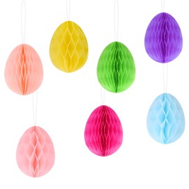 7Pcs Easter Egg Decorations, 3D Honeycomb Easter Decorations, Hanging Egg Decorations, Hanging Egg Pendant Ornament Easter Party Favors