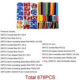 678PCS Heat Shrink Tube Sleeving Set Car Electrical Wire Terminals Insulated Crimp Connectors Spade Set Kit with Storage Box