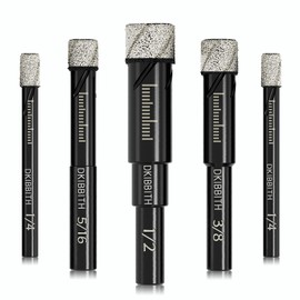 Dry Diamond Drill Bits Set, 5 Pcs Tile Drill Bits for Porcelain, Ceramic, Granite, Marble, Stone, Glass Hard Materials, Round Shank 1/4", 5/16", 3/8", 1/2" Drill Bits, with Storage Case