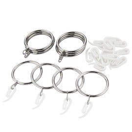 CCUCKY 38mm Curtain Rings, 20 Packs Polished Rust Resistance Metal Rings with 36pcs Replacement White Plastic Curtain Hooks (Silver)