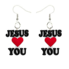 Generic Jesus Loves You Earrings Hypoallergenic Silver Plated Fishhooks Yazzle Dazzle Religion Church Spiritual Bible Pastor Priest 2 Sets