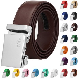 Falari Men Unisex Genuine Leather Ratchet Dress Belt Automatic Sliding Buckle - 20 Variety Colors - Trim to Fit, 8170 - Dark Brown, XL - Fit from waist 28 to 42"