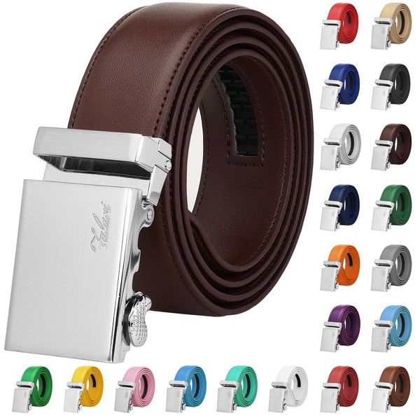 Falari Men Unisex Genuine Leather Ratchet Dress Belt Automatic Sliding