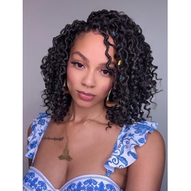 Goddess Locs Crochet Hair 10 Inch 7 Packs Ombre Burgundy Boho Faux Locs Crochet Hair for Black Women Pre Looped Crochet Locs with Curly Ends (1B/Bug)