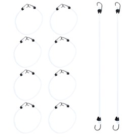 PDETVEO 10PCS 12 Inch Mini Bungee Cords with Hooks, White Elastic Bungee Cords Heavy Duty Outdoor Tarp Bungee Straps