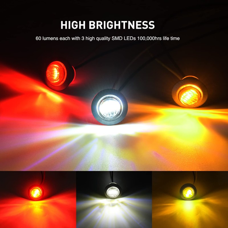 Nilight 30 PCS 3/4 Inch Round Clearance Light LED Front