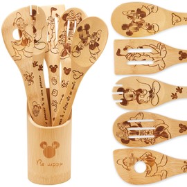 Wooden Spoons for Cooking, Bamboo Kitchen Cook Utensils Set, Housewarming Birthday Anniversary Present for Friend (6PCS)