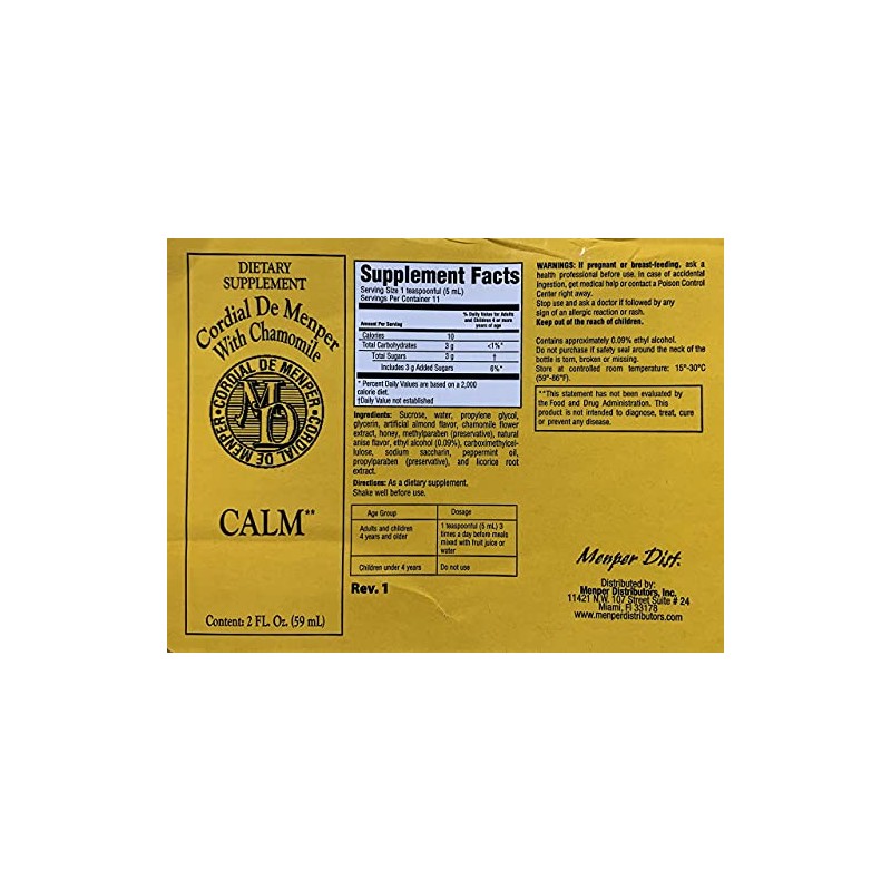 Cordial De Menper with Chamomile 2oz Dietary Supplement