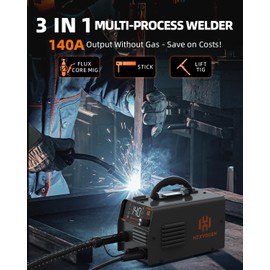 H HZXVOGEN MIG Welder, 140A Flux Core Welder 3 in 1 Welder MIG ARC Lift TIG 110V Inverter Portable Welding Machine, IGBT Mini MIG Welder Machine LED Display