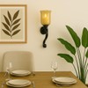 GLOBEDECOR Decorative Wall Sconce, Black Metal Scroll Design, Gold Glass