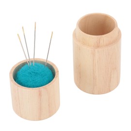 Circular Wooden Needle Storage Box Large Capacity Sewing Pin Cushion with Embroidery Needles, Compact and Secure Needle Tube for Home and Travel (Blue Green)