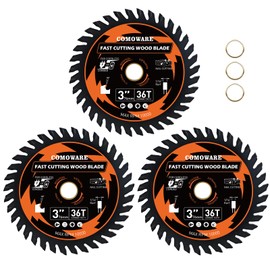 COMOWARE 3 Inch Circular Saw Blade 3 PCS, 36T ATB Circular Saw Blade, 7/16" Arbor 3/8“ Bushing, TCT Carbide-Tipped, Teflon Anti-Stick, Miter Saws Blades for Wood, Laminate, Plywood & Hardwoods