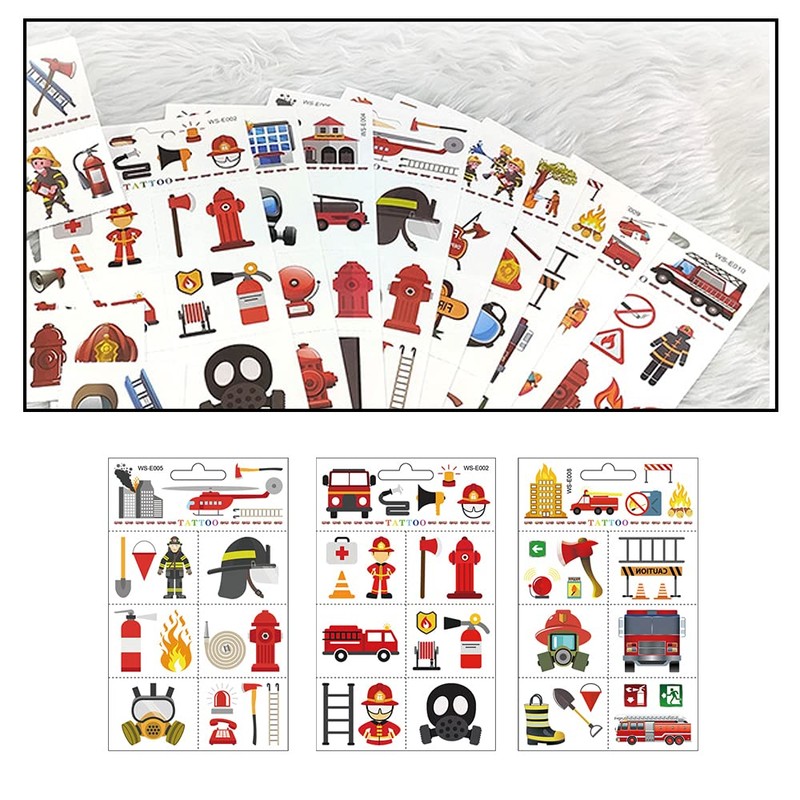 10 Pcs Fire Fake Tattoo Firefighter Temporary Tattoos Waterproof Firetruck