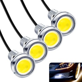 JRQLOV 4Pcs 23mm COB DC 12V Eagle Eye LED Car Fog DRL Daytime Running Light Car ATV Camper Trunk Motorcycle Marker Lights Lamp Tail Reverse Fog Light Signal Lamp (White)