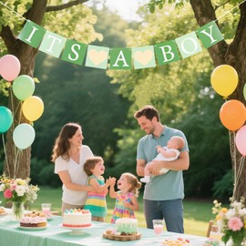 SUNBEAUTY Sage Green It's A Boy Banner Baby Boy Shower Decorations Baby Shower Boy It's A boy Sign Baby Gender Show Party Favors Pregnancy Announcement