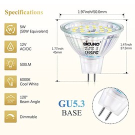 DiCUNO DiCUNO 5W GU5.3 LED Lampe, MR16 LED Spot dimmbar, Kaltwei? 6000K, 500LM, Ersatz fr 50W Halogenstrahler, 120 Abstrahlwinkel, CRI85 Reflektorlampe, Einbaustrahler, 6er Set