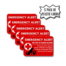 Pet Emergency Card My Dog or Cat is at Home Alone | 5 pk 2 x 3.5” Plastic Wallet Size ICE Contact Vet if Something Happens to You Keychain