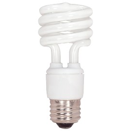 Satco S7217 13-Watt Medium Base T2 Mini Spiral, 2700K, 120V, Equivalent to 60-Watt Incandescent Lamp for Enclosed Fixtures,White