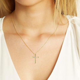 GAVU Women's 925 Sterling Silver Necklace with Zirconia Cross Pendant Lucky Chain for Women, Sterling Silver Stone, Cubic Zirconia