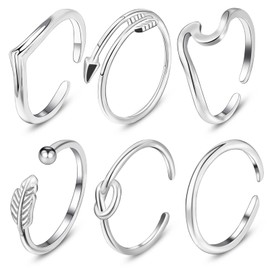 Greoer 6 Pieces Adjustable Rings for Women, Finger Rings Thumb Rings, Beach Jewelry Ring for Women Girl