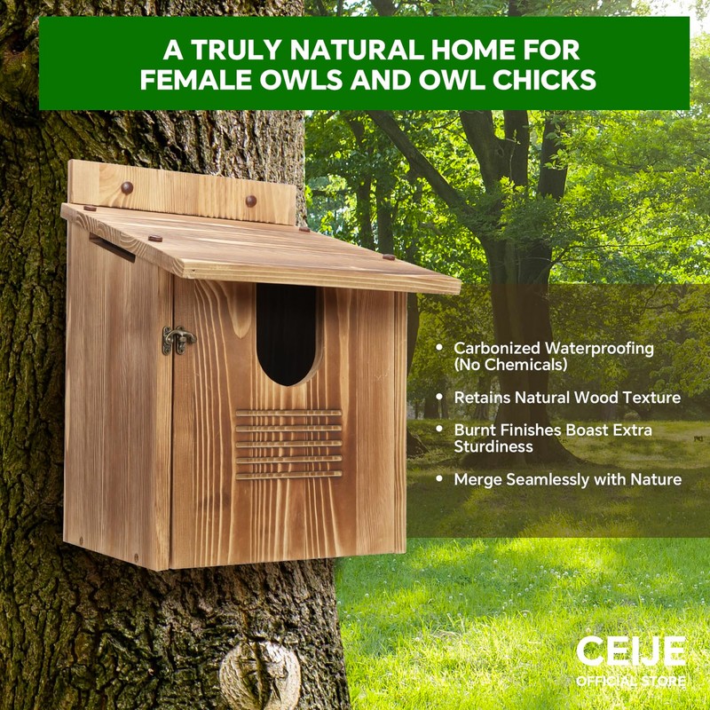 CEIJE Owl Houses for Outdoors, Large Barn Owl Nesting Box,