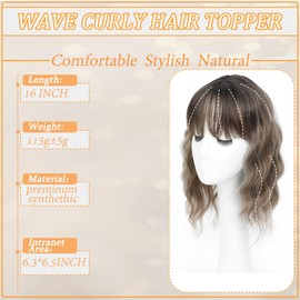 HVVZOY Hair Toppers for Women with Thinning, 16 Inch Toppers Hair Pieces for Women French Clip in Bangs 360° 3D (RH4-613A, Bangs)