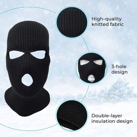 3 Holes Full Face Mask Ski Mask Winter Cap Balaclava Outdoor Beanie Tactical Hat (Black)