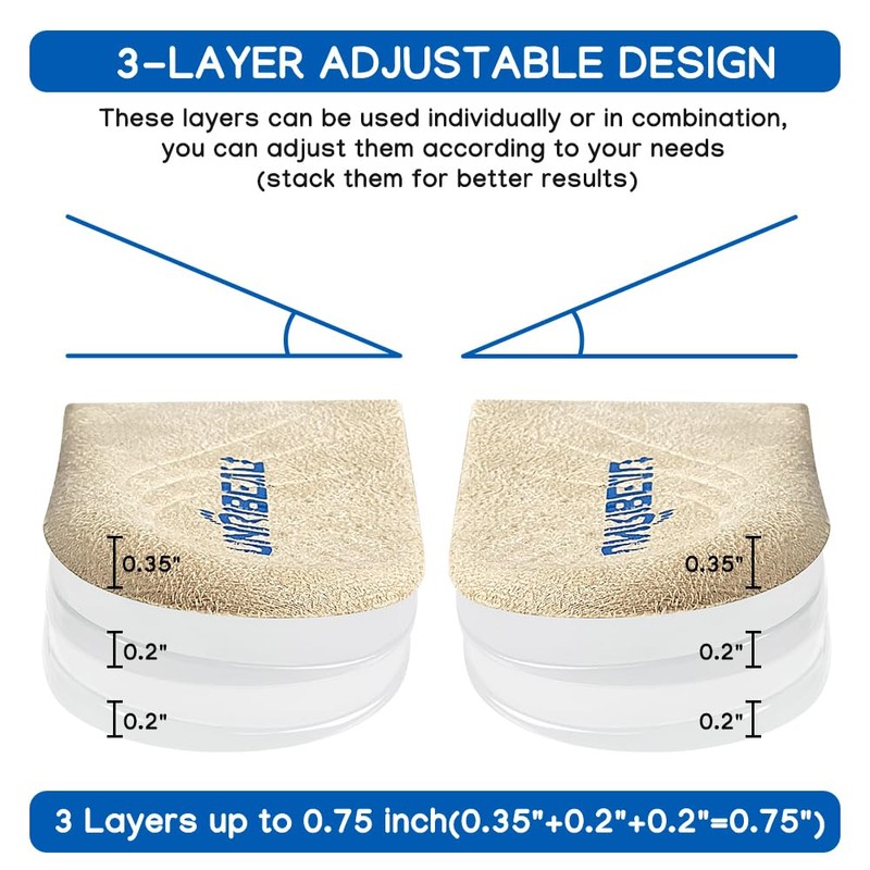 Unribeau 3 Layers Adjustable Supination & Pronation Correction Heel Insoles,Self-Adhesive