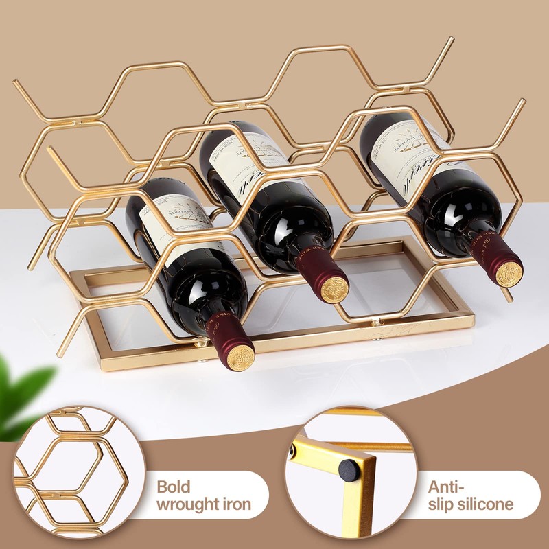 Drincarier Countertop Wine Rack - 10 Bottle Freestanding Modern Gold