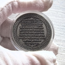 Strugglejewelry Guardian Angel Traveler's Prayer Challenge Coin with Protective Case - Ideal for Safe Journey and Protection (Pack of 3)