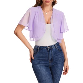 Bbonlinedress Bolero Women's Festive Chiffon Cardigan Elegant Short Sleeve Casual Bolero Jacket Open Front Shoulder Jacket, lavender, XL
