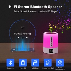 AFEXOA Night Light Bluetooth Speaker, Kids Alarm Clock with Sound Machine, 48 Colours Changing Touch Control Bedside Lamp, Dimmable, White Noise, Gifts for Teen Boys Girls 10-16