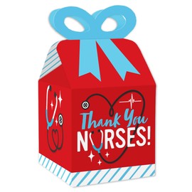 Big Dot of Happiness Thank You Nurses - Square Favor Gift Boxes - Nurse Appreciation Week Bow Boxes - Set of 12