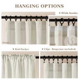 DUKIYO Cream Linen Curtains 102 Inches Long for Living Room Semi Sheer Neutral Faux Ivory Linen Curtains Light Filtering Drapes Rod Pocket Hook Belt Tapes for Bedroom Window Drapes 102 Inch Length