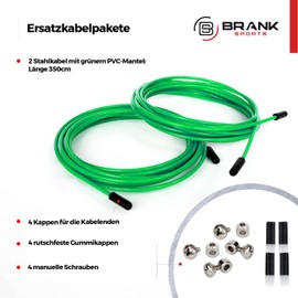 BRANK Sports® Replacement Cable Packages for Crossfit Skipping Ropes, 2 Steel Ropes for Speed Skipping Ropes (Diameter 2.5 mm - Green)
