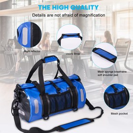 WILD HEART Waterproof Bag Duffel Bag 20L 30L 40L with Welded Seams Shoulder Straps, Mesh Pocket for Kayaking, Camping, Boating,Bicycle,Motorcycle (Blue, 30L)