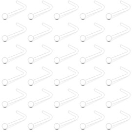 Crdifu 30pcs Nose Hide Studs Retainers 22G Invisible Clear Plastic Nose Screw Bone Studs Piercing Transparent Flat Top