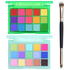 UCANBE- Juego de maquillaje con paleta de sombras de ojos de colores, 2 piezas, 15 tonos, mate, brillante, neón vibrante, arcoíris, pastel            