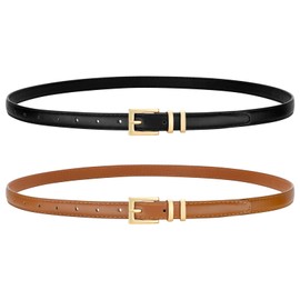 VONMELLI 2 Pack Leather Thin Belts for Women, Fashion Women's Skinny Belts Thin Ladies Belts for Jeans Dress Pants Black + Brown Fit Waist Size 25-30 Inches