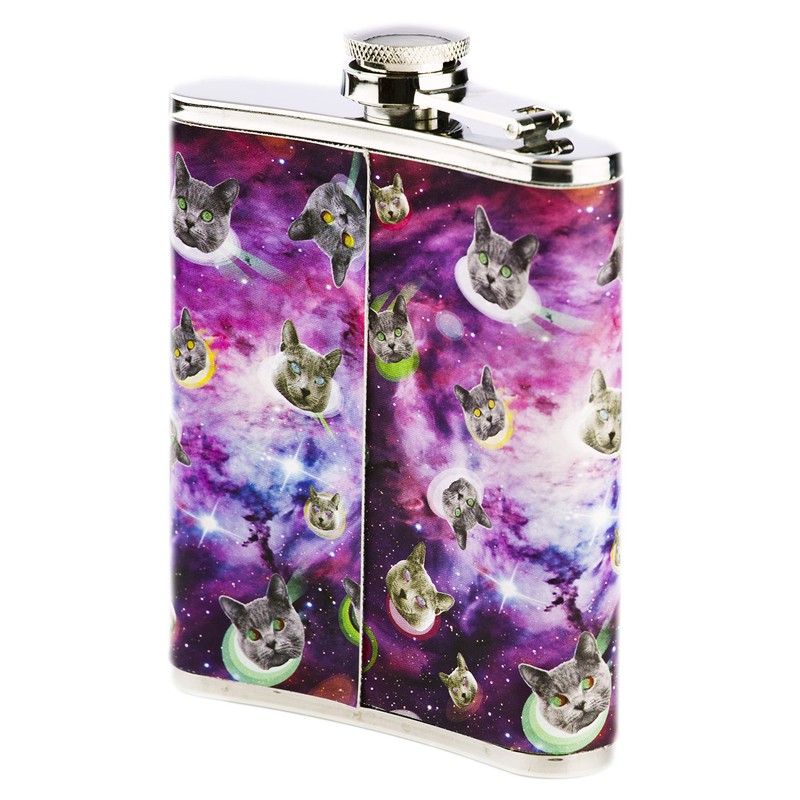 Funny Guy Mugs Space Cats Stainless Steel 7oz Hip Flask
