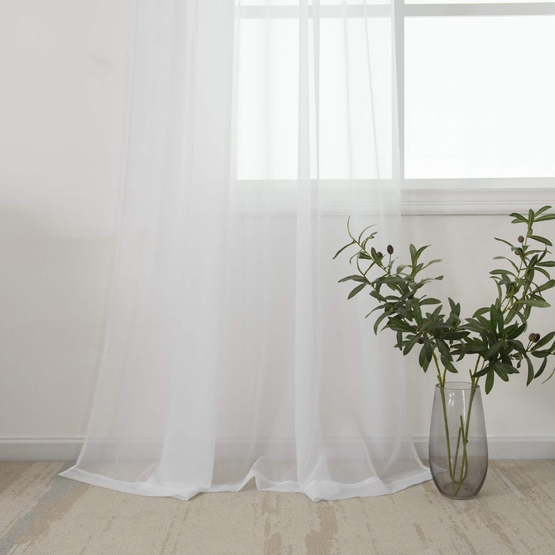 HUTO 2 Panels Small White Sheer Curtains 45 inches Long