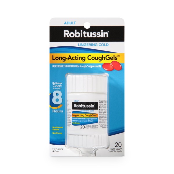 Robitussin Adult Long-Acting CoughGels (20 Count), 8-Hour Non-Drowsy Cough Suppressant, Liqui-Gels Capsules