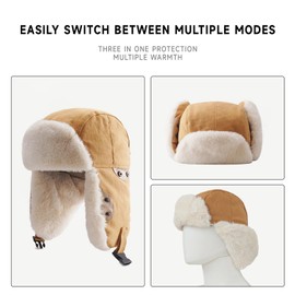 Harlang Mens Outdoor Trapper Hat Warm Winter Windproof Cotton Ushanka Russian Bomber Hats for Skiing Hunting Black